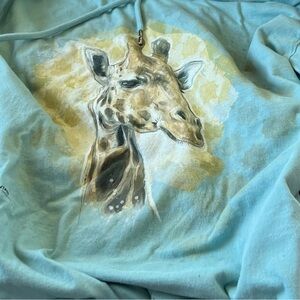 The Mountain Women's Giraffe Hooded Long Sleeve Shirt - Blue - Size Large